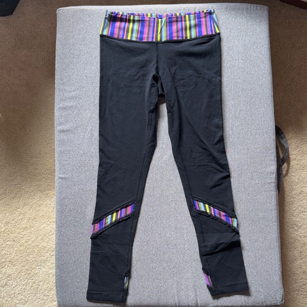 lululemon athletica Black Leggings with Multicolor Stripe Waistband